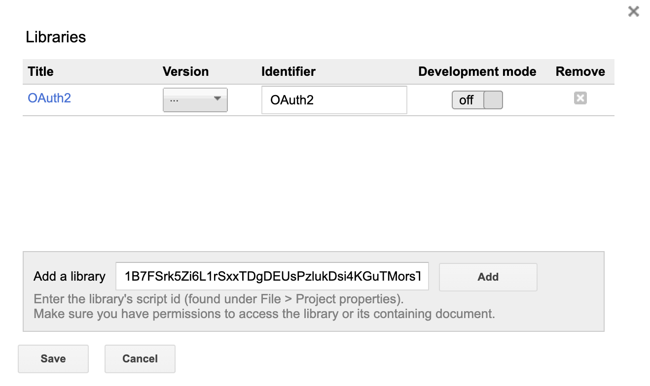 Once you’ve inserted the correct Script ID you should see the library pop up above