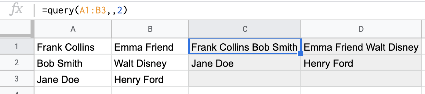 Query function with 2 header rows defined