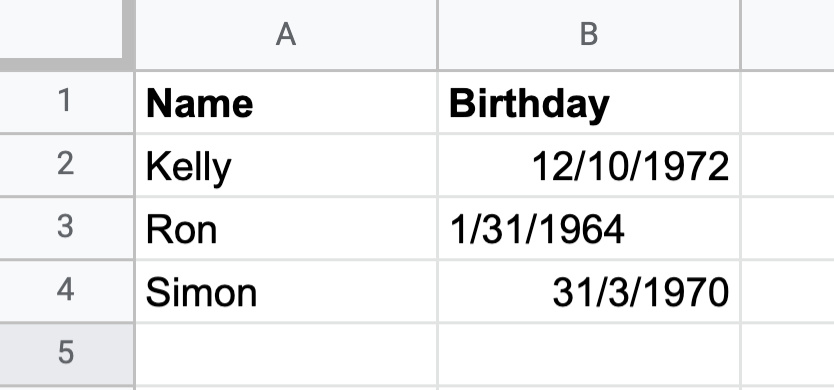 Is a date field not aligned properly? This could be a sign that Google Sheets isn’t seeing the cell as a date.