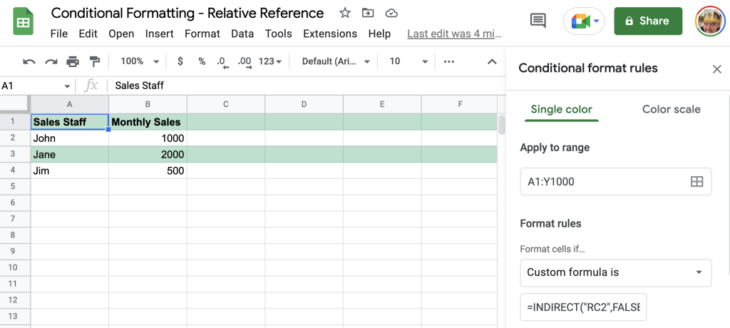 Conditional formatting that highlights the entire row