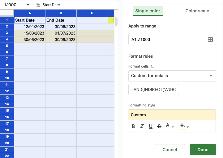 Paste the new conditional formatting formula into the Custom Formula field