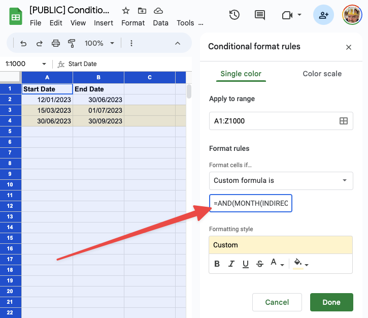 Paste the custom formula into the Values or formula field and you should see the results appear