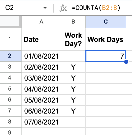 COUNTA doesn’t appear to be working, why?